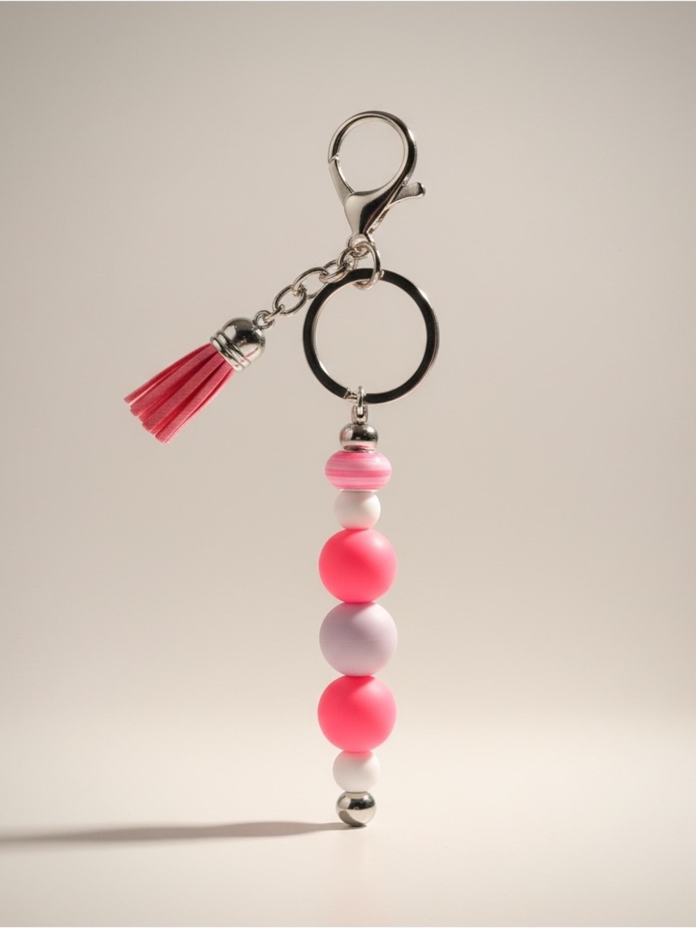 Pink Beaded Tassel Keychain - Women's Accessory